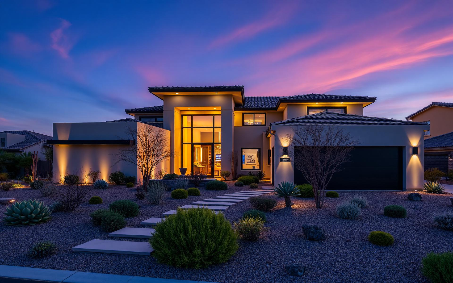 Modern Las Vegas home exterior at dusk